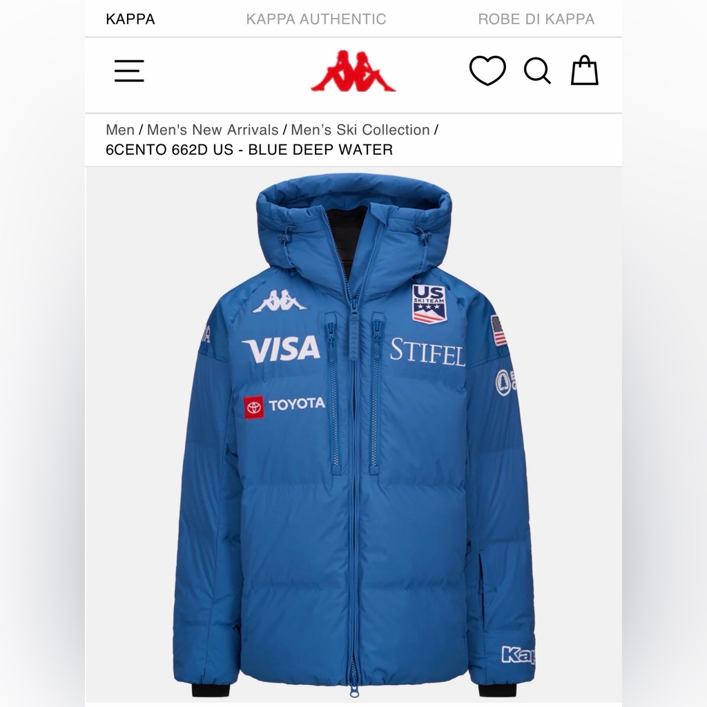 Kappa Blue Us Ski Team Puffer Jacket With Hood And Sponsor Logos